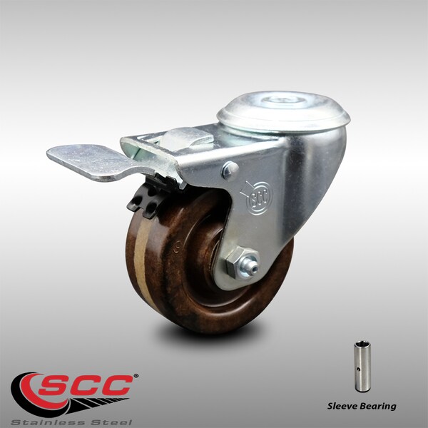 3 Inch SS High Temp Phenolic Wheel Swivel Bolt Hole Caster with Total Lock Brake